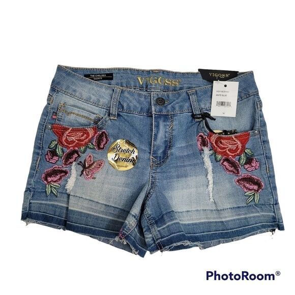 VIGOSS‎ Chelsea Stretch Denim Embroidered Shorts SIZE 14 - Picture 1 of 10